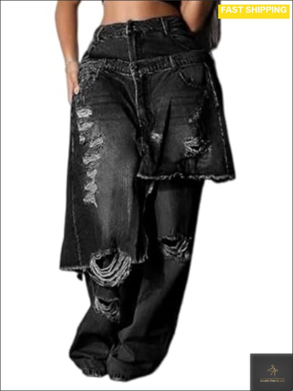High Waist Wide Leg Ripped Patchwork Streetwear Jeans